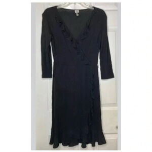 Women MOSCHINO CHEAP AND CHIC Black Faux Wrap V-Neck Ruffle 3/4 Sleeve Dress 8